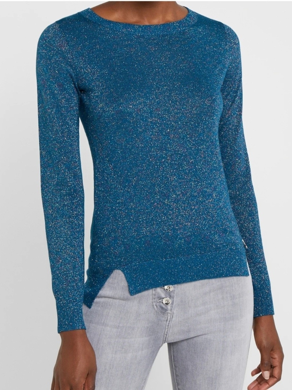 Patrizia Pepe Teal Blue Sparkle Crewneck Sweater